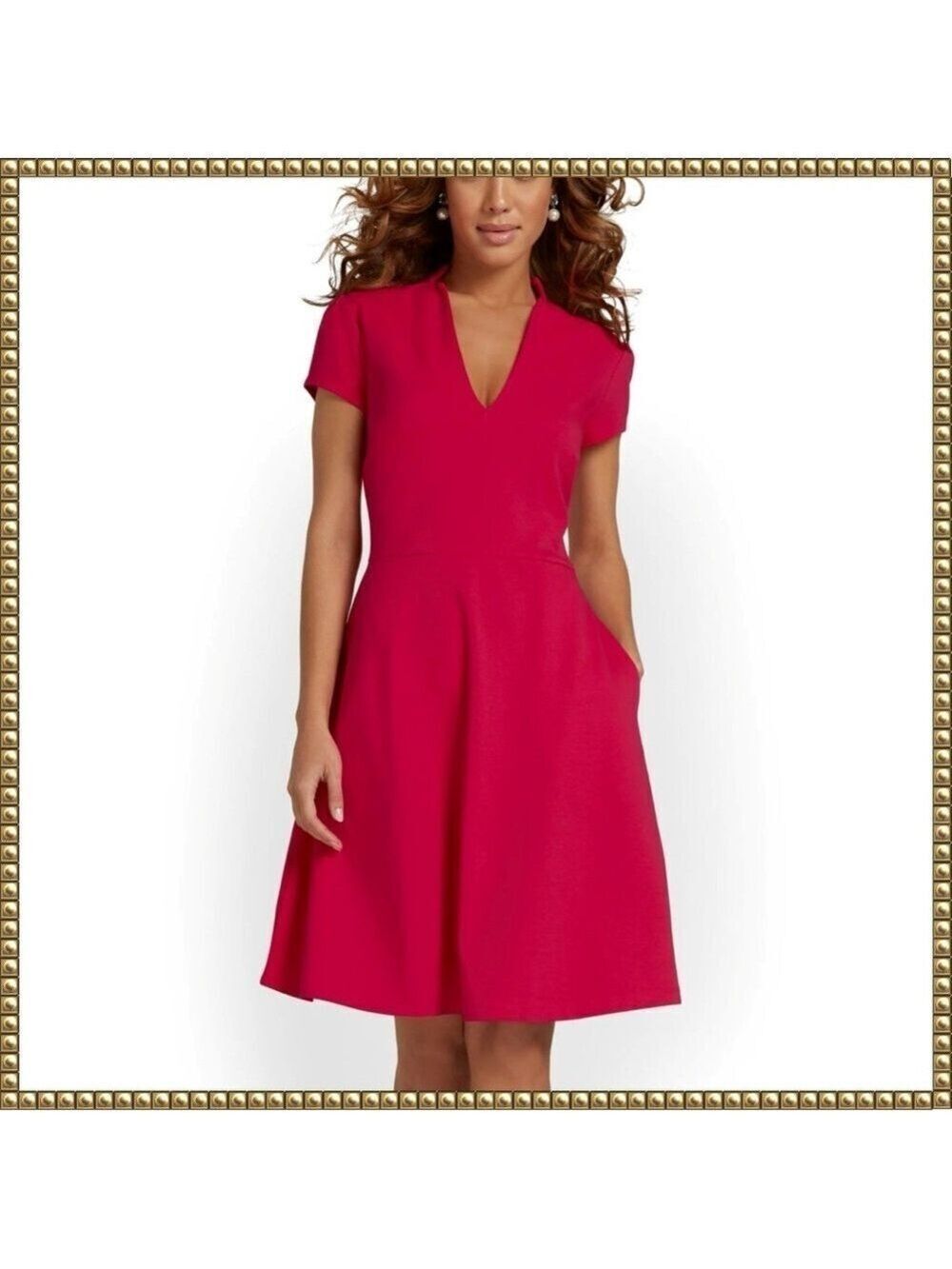 New York & Company Pink Fit and Flare Dress Large